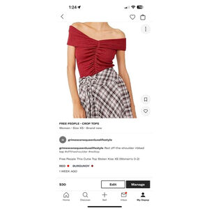 Women's Free People Top XS Red Burgundy Off-the-Shoulder